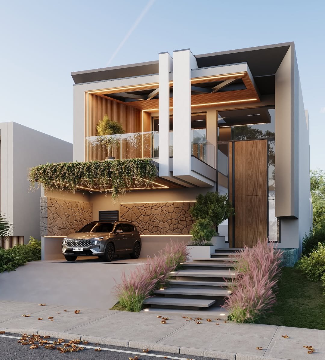 Render 3D projeto residencial alto padrão fachada moderna Indaiatuba